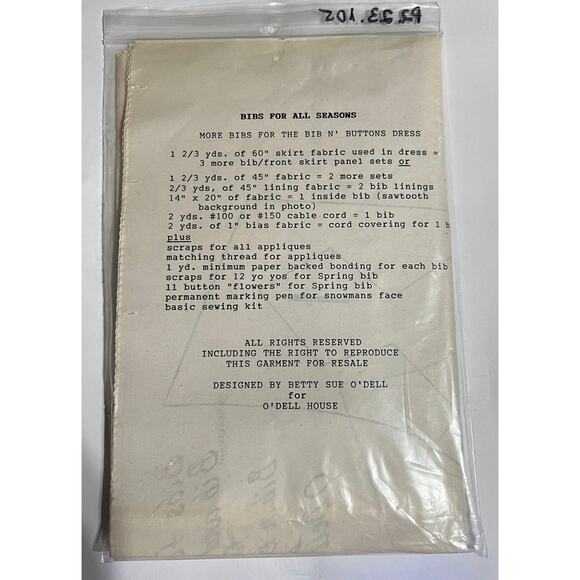 NEW O'Dell House Bibs for all Seasons-Bib's the Bib's and Buttons Dress Pattern - Picture 2 of 2